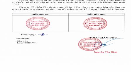 Thông báo về việc thay đổi mẫu con dấu Công ty